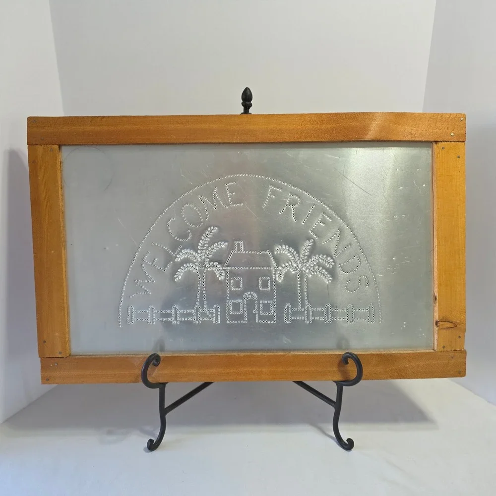 Vintage Welcome Friends Tin Wall Sign Wood Frame Farmhouse Decor‎
